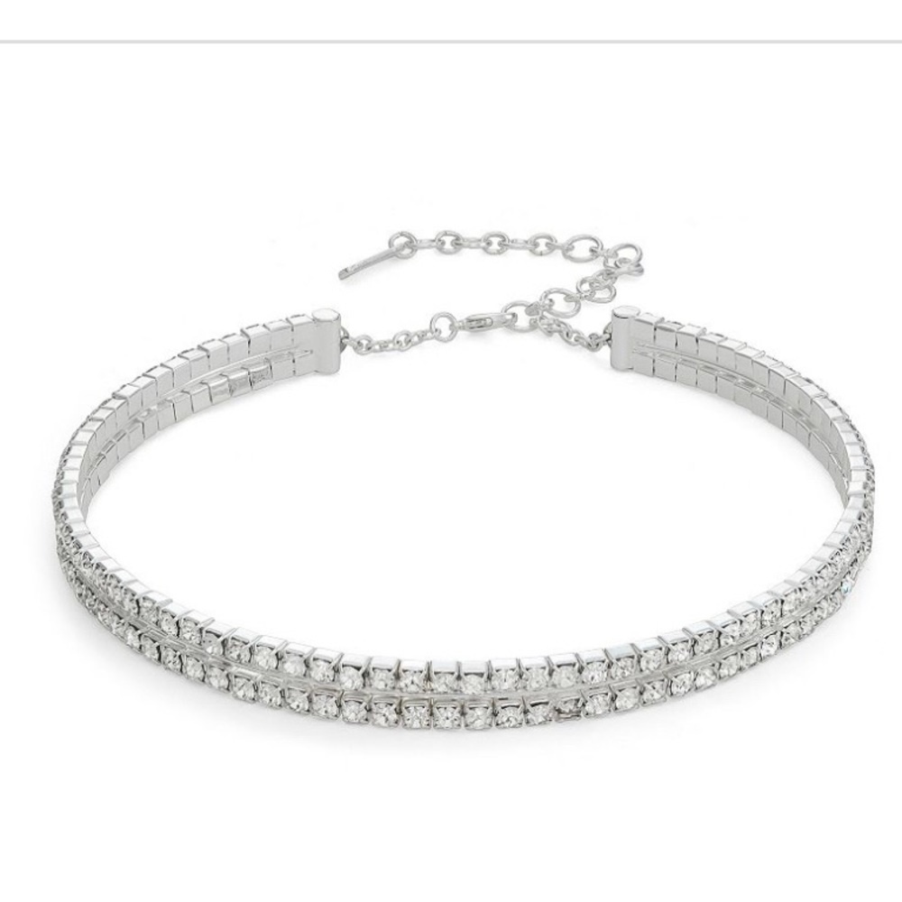 Nine West Silver Tone Crystal Choker Necklace brand new